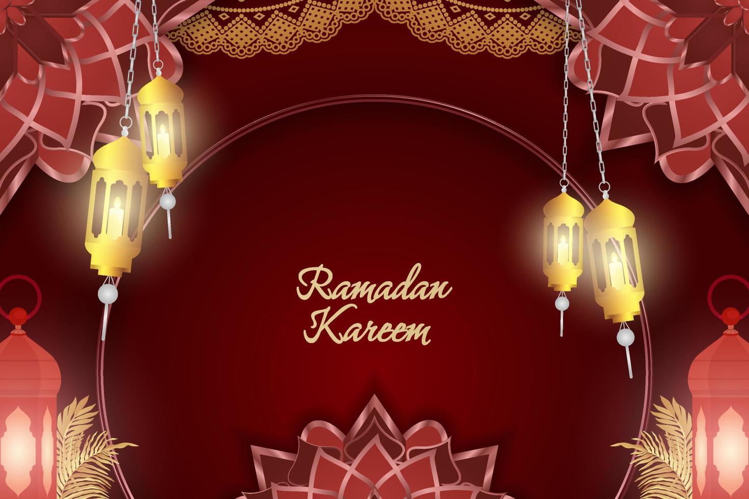 ramadan kareem islamischer hintergrund rot und gold mit linienelement vektor