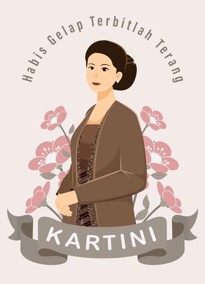 Selamat Hari Kartini bedeutet glücklicher Kartini-Tag. Kartini ist eine indonesische Heldin. habis gelap terbitlah terang bedeutet, dass nach der Dunkelheit Licht wird. Vektor-Illustration. vektor