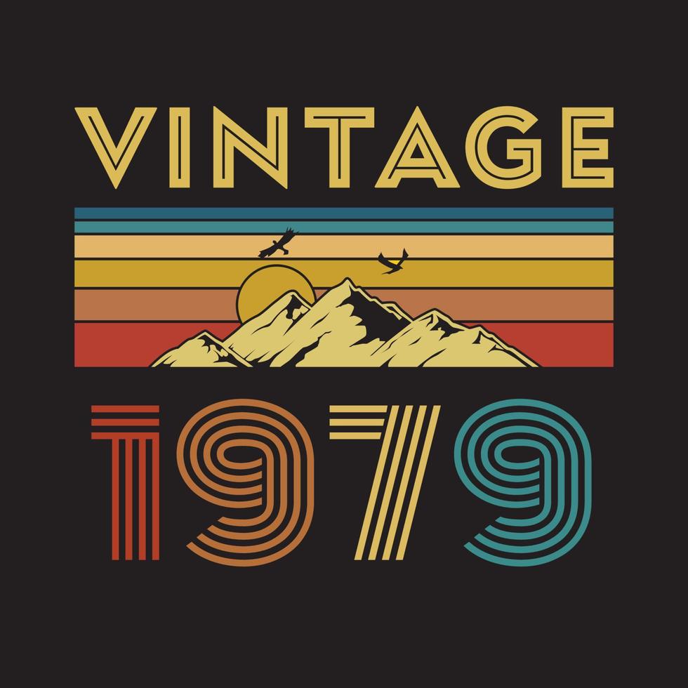 1979 vintage retro t-shirt design, vektor, svart bakgrund vektor