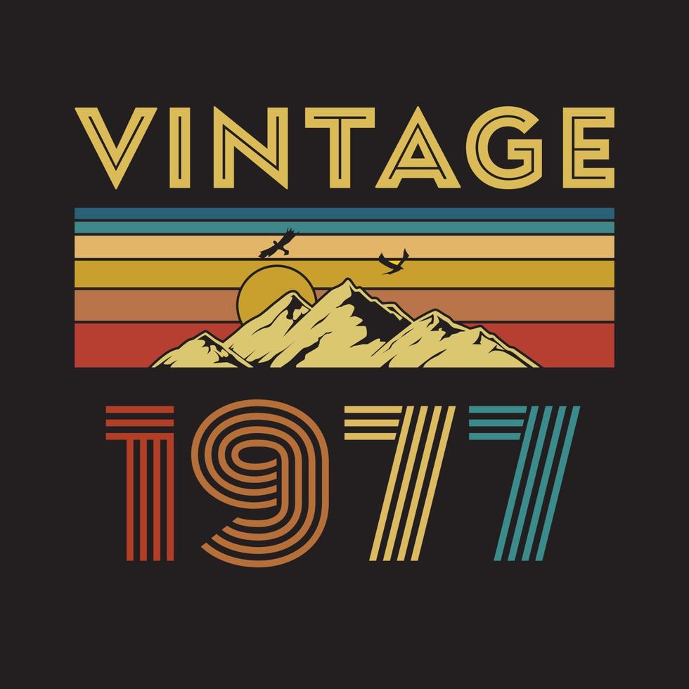 1977 vintage retro t-shirt design, vektor, svart bakgrund vektor