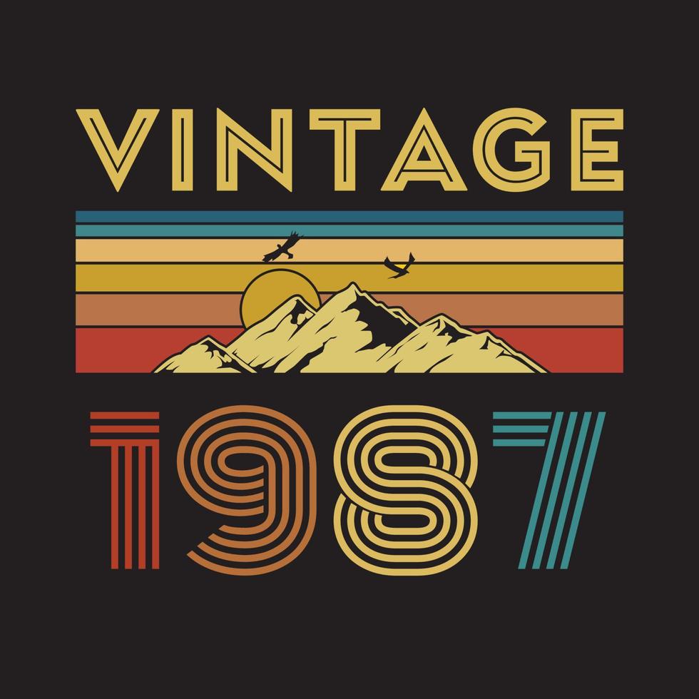 1987 Vintage Retro-T-Shirt-Design, Vektor, schwarzer Hintergrund vektor