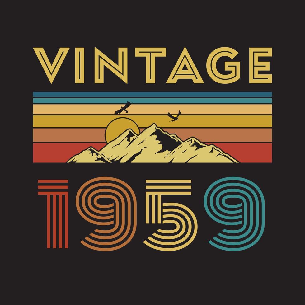 1959 vintage retro t-shirt design, vektor, svart bakgrund vektor