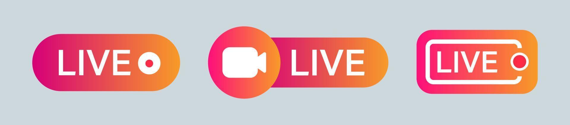 uppsättning av live stream symbol. färgglad ikon eller knapp för livestream. vektor