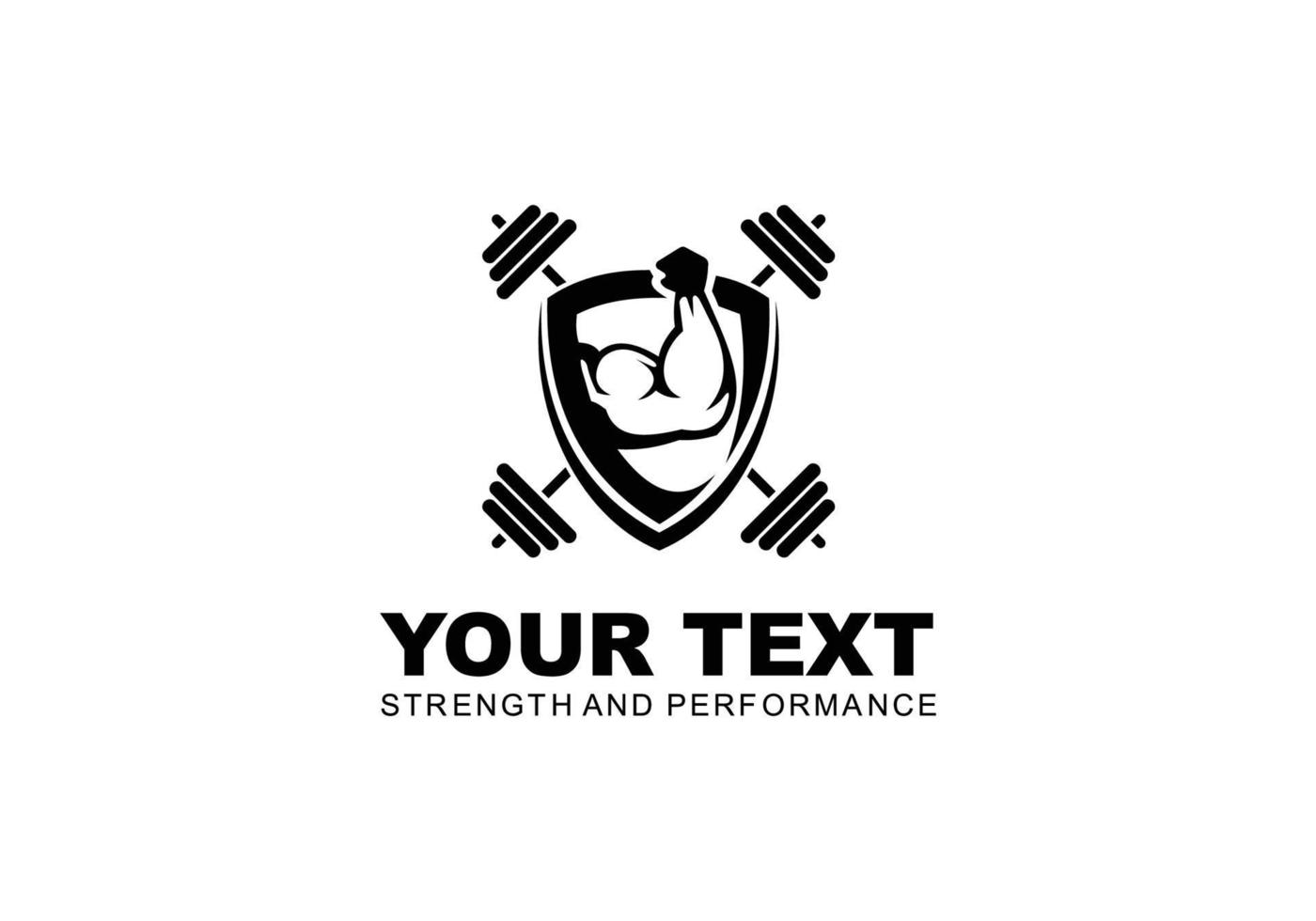 fitness-gym-logo mit handstarkem und langhantel-symboldesign vektor