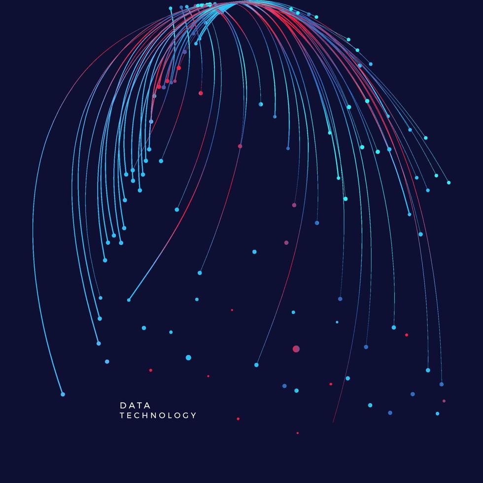 abstrakt glödande fiberoptik bakgrundselement. små partiklar strävar ur centrum. vektor illustration användning för kvantteknik, digital, vetenskap, musik, kommunikation.