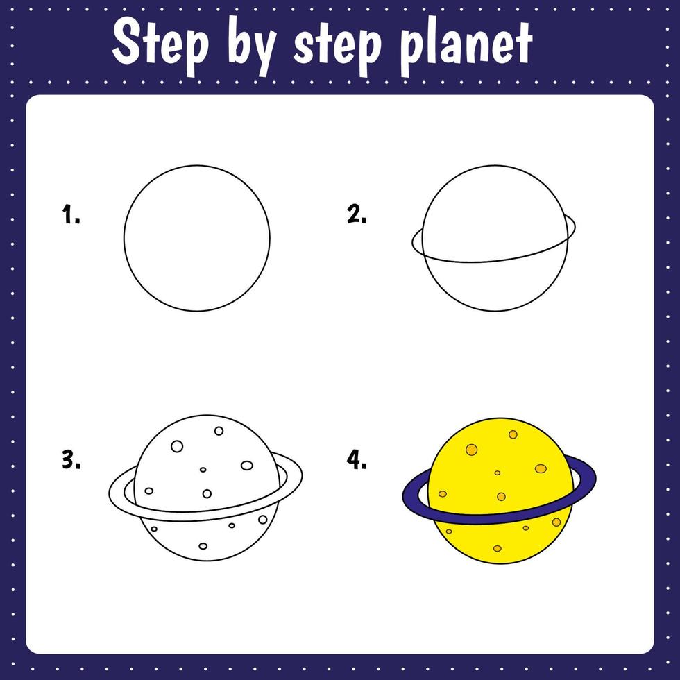 Wie man einen Planeten zeichnet. Bildungsseite für Kinder. vektor