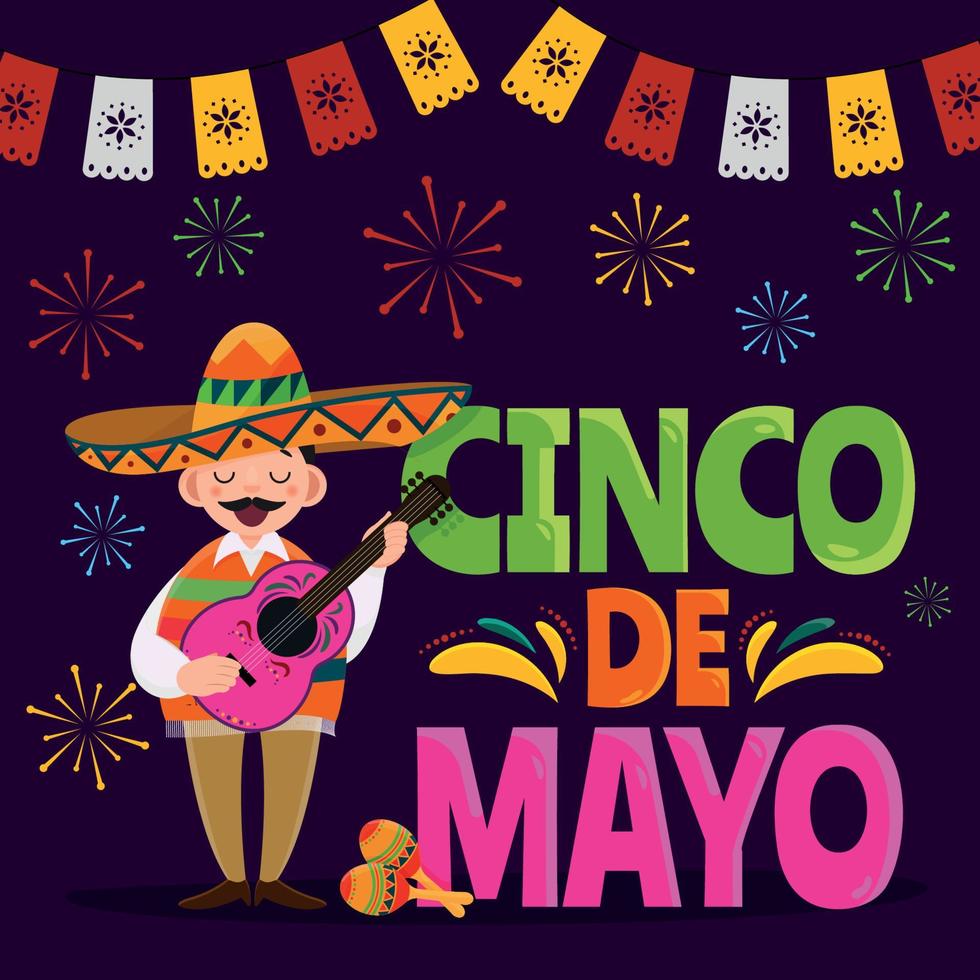 männlicher sänger, der gitarre für cinco de mayo festival spielt vektor