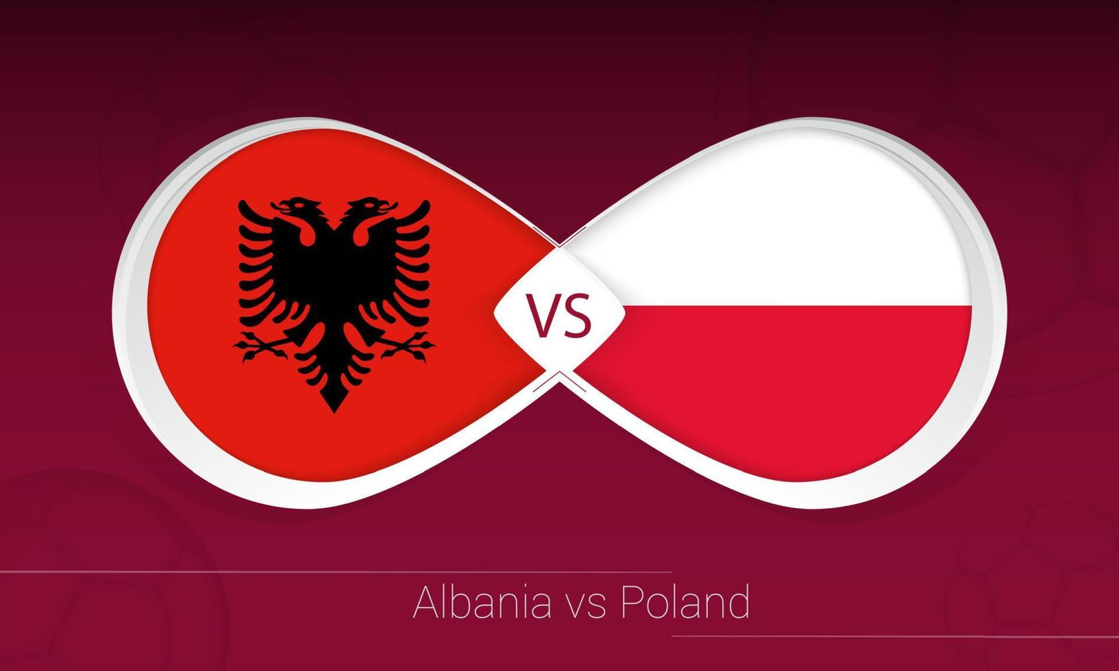 albanien gegen polen im fußballwettbewerb, gruppe i. gegen Symbol auf Fußballhintergrund. vektor