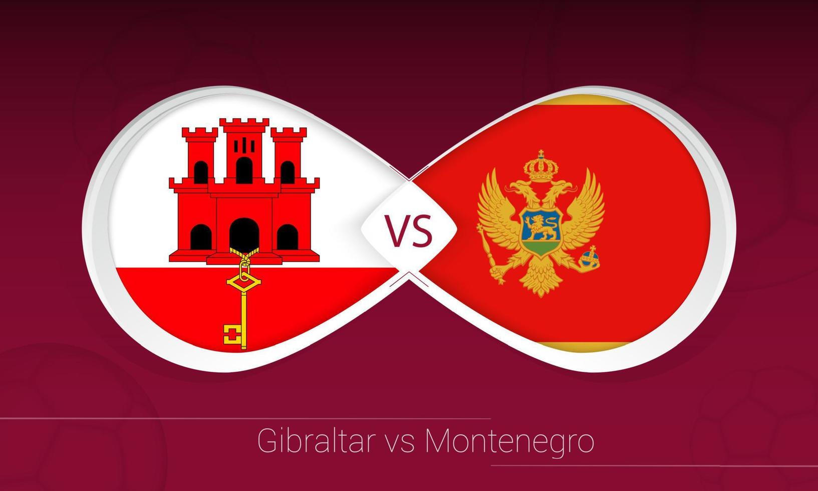 gibraltar vs montenegro i fotbollstävling, grupp g. kontra ikonen på fotboll bakgrund. vektor