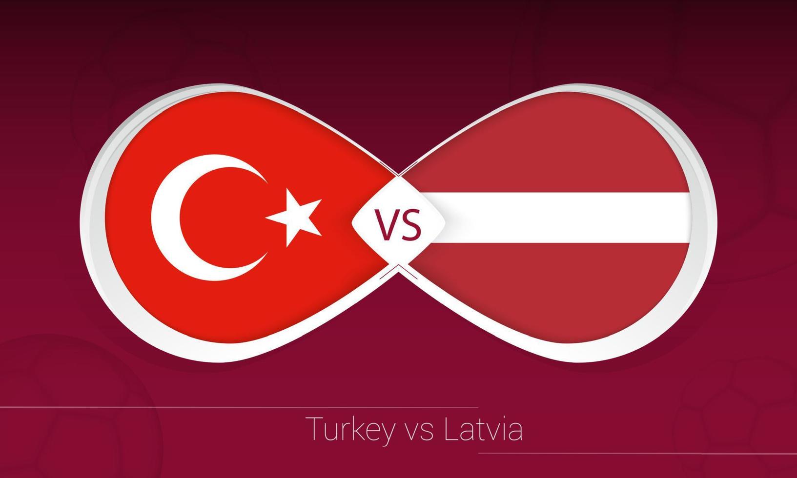 türkei gegen lettland im fußballwettbewerb, gruppe g. gegen Symbol auf Fußballhintergrund. vektor