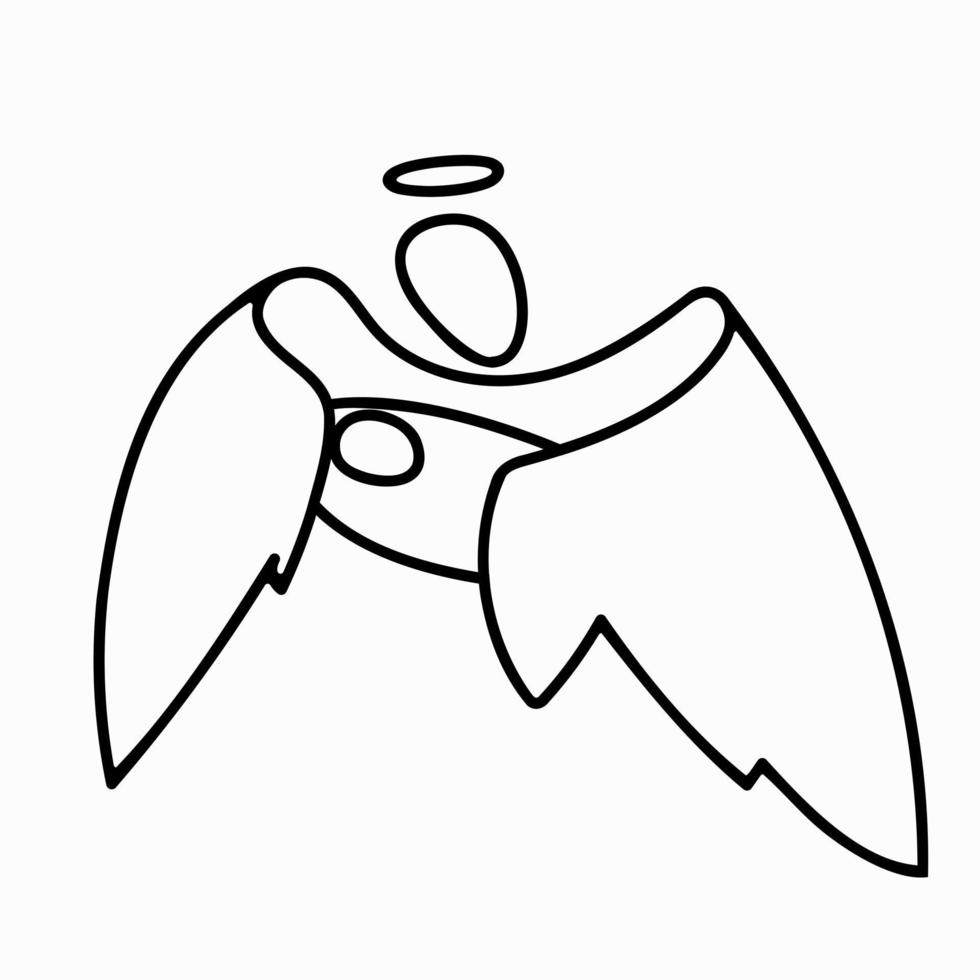 Silhouette eines Engels, der ein Baby hält und es mit seinen Flügeln beschützt. Baby-Sicherheitskonzept. Umrissvektorillustration auf Steigungshintergrund. vektor
