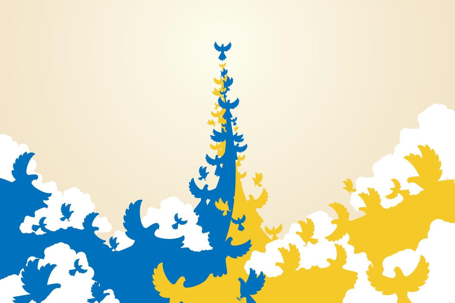 blaue Tauben und gelbe Tauben flogen zusammen, um die ukrainische Flagge zu bilden. vektor