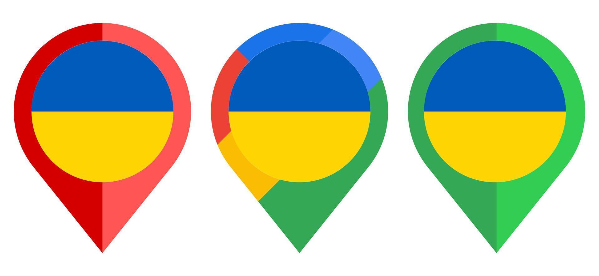 platt kartmarkeringsikon med ukrainska flaggan isolerad på vit bakgrund vektor