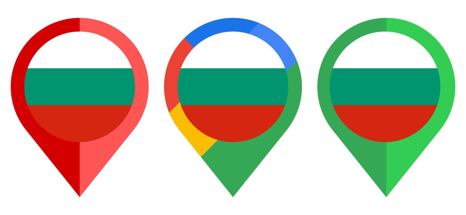 platt karta markör ikon med Bulgarien flagga isolerad på vit bakgrund vektor