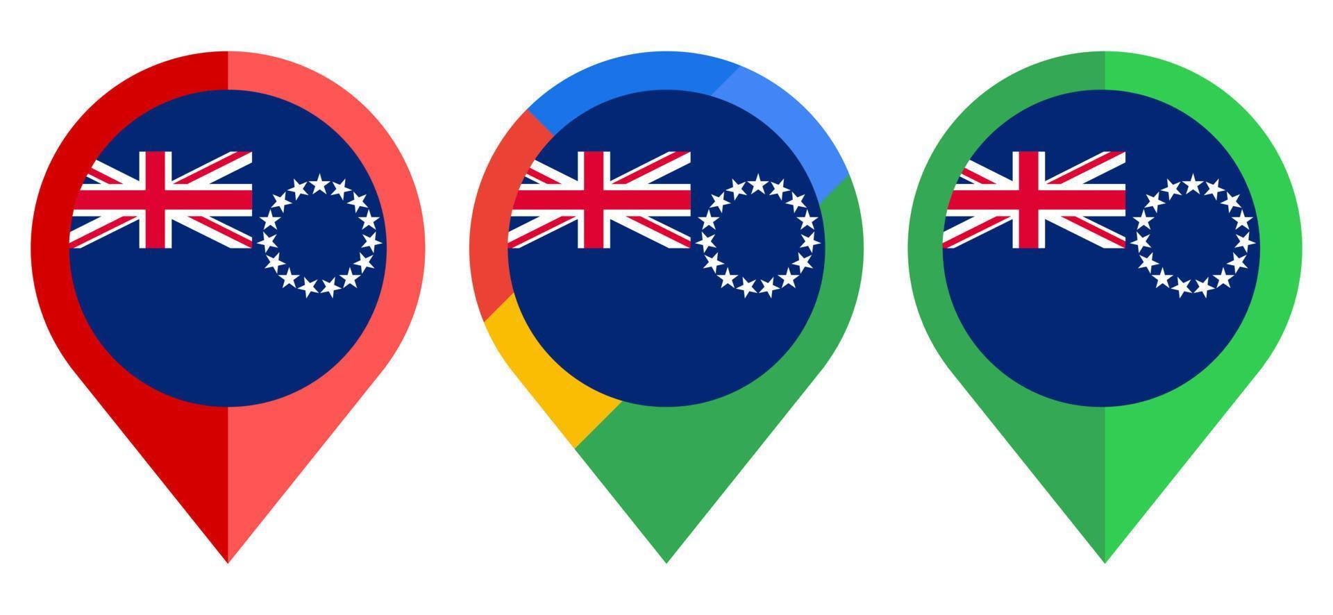 platt kartmarkör ikon med Cook Islands flagga isolerad på vit bakgrund vektor
