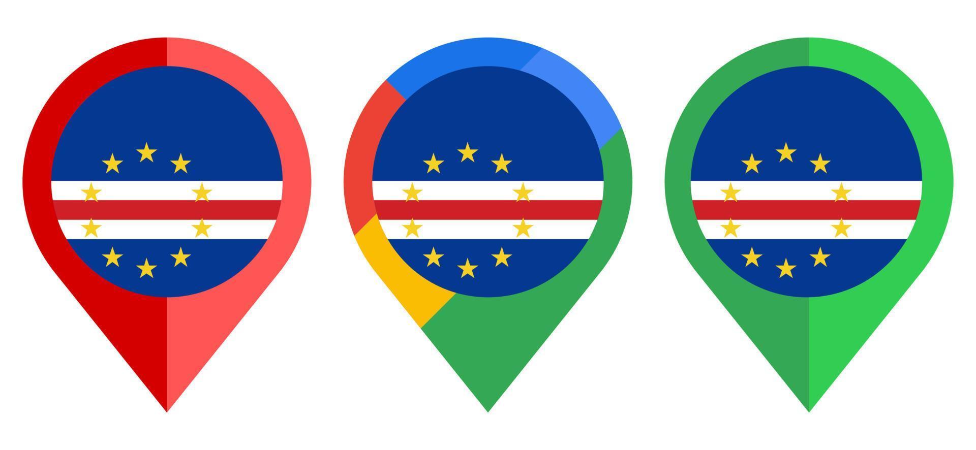 flaches Kartenmarkierungssymbol mit Kap-Verde-Flagge isoliert auf weißem Hintergrund vektor
