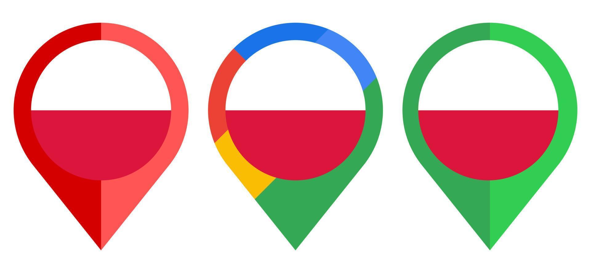 platt karta markör ikon med Polen flagga isolerad på vit bakgrund vektor