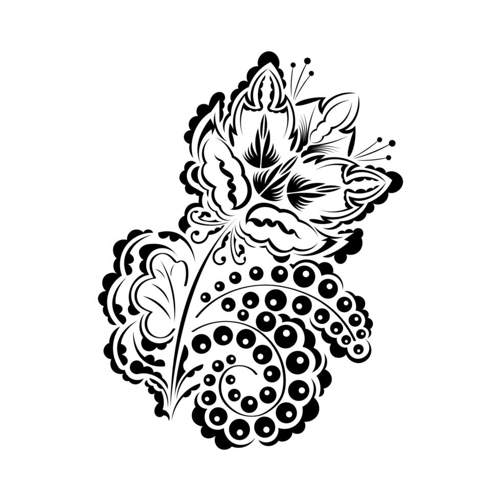 svart och vit handritad linjekonst prydnadsväxter, etniska blommor design. målarbok för vuxna. vektor illustration. indiskt paisley mönster. linjekonst utsmyckad design