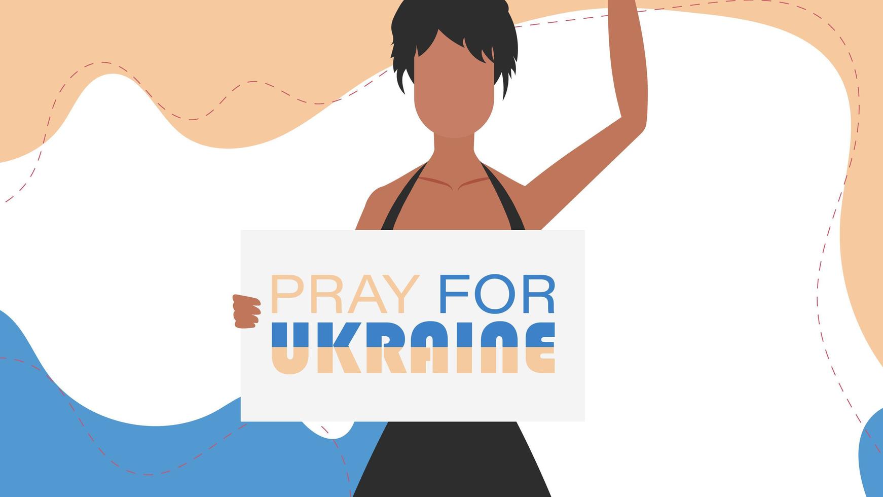 ein mädchen ukrainischer nationalität hält ein banner mit der aufschrift betet für die ukraine. Vektor-Illustration. vektor