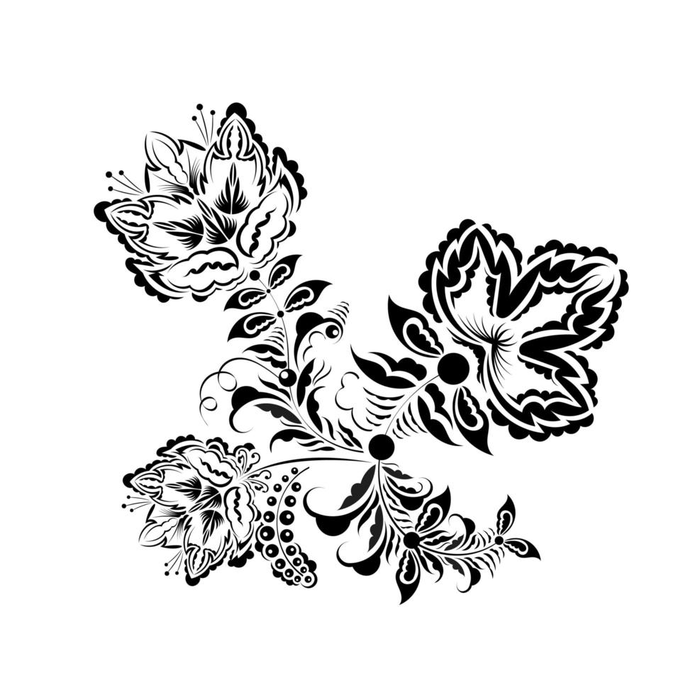 svart och vit handritad linjekonst prydnadsväxter, etniska blommor design. målarbok för vuxna. vektor illustration. indiskt paisley mönster. linjekonst utsmyckad design