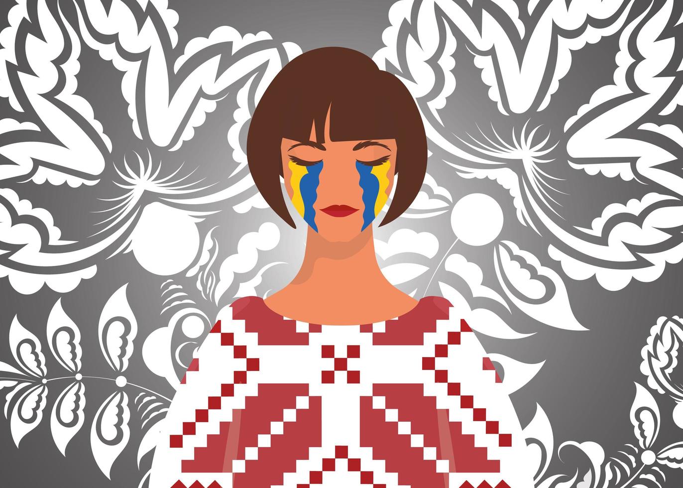 flickan fäller tårar. be för Ukraina. stoppa kriget. tecknad stil. vektor