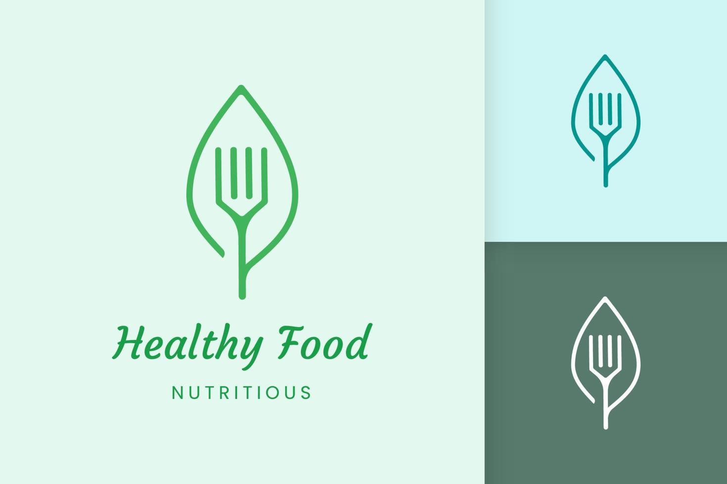 hälsosam mat logotyp med gaffel och blad form vektor