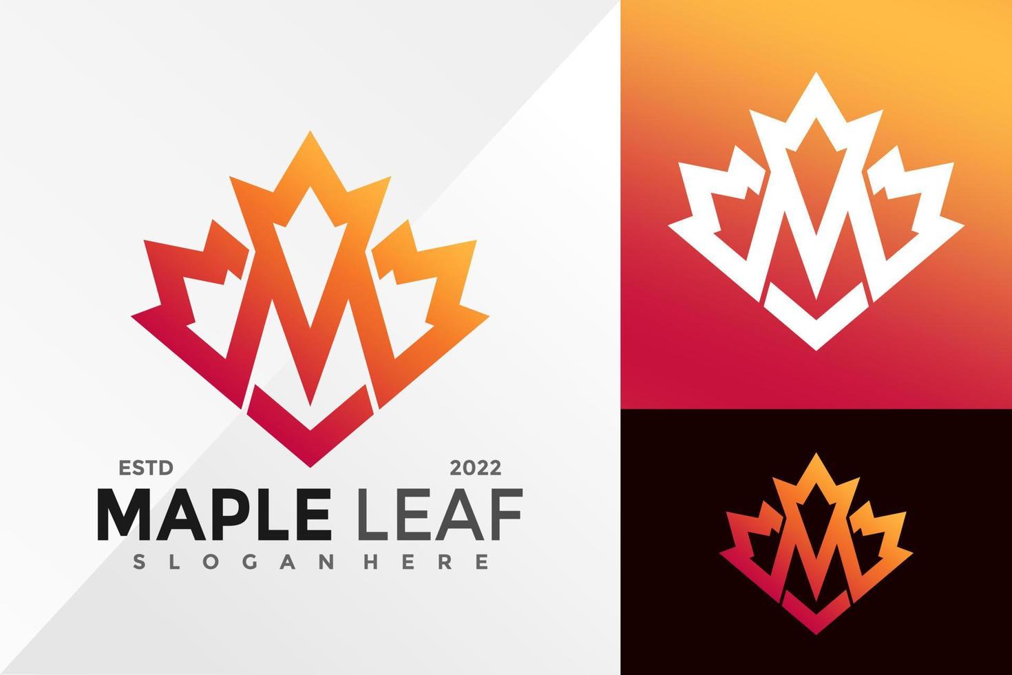 m Brief Maple Leaf Logo Design Vektor Illustrationsvorlage