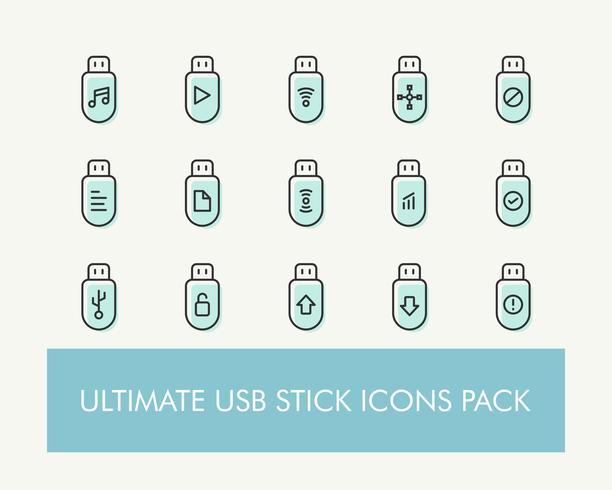 Ultimatives einfaches USB- oder Flash-Laufwerk- oder USB-Laufwerk-Icons-Pack vektor