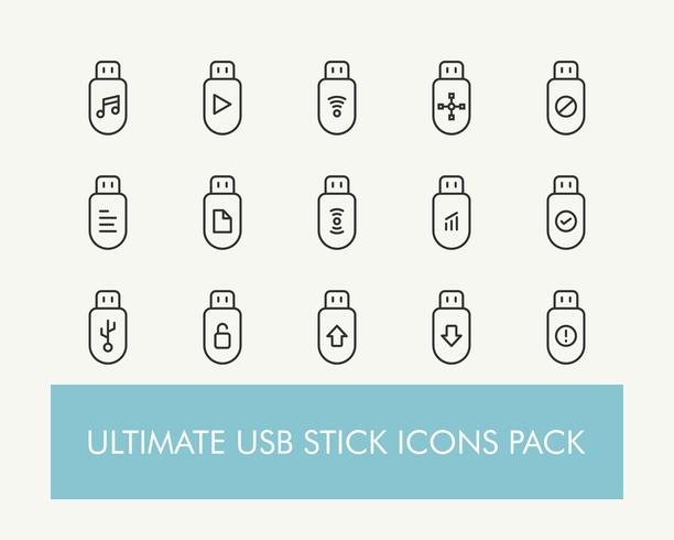 Ultimatives einfaches USB- oder Flash-Laufwerk- oder USB-Laufwerk-Icons-Pack vektor