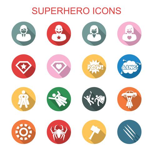 superhjälte långa skugga ikoner vektor