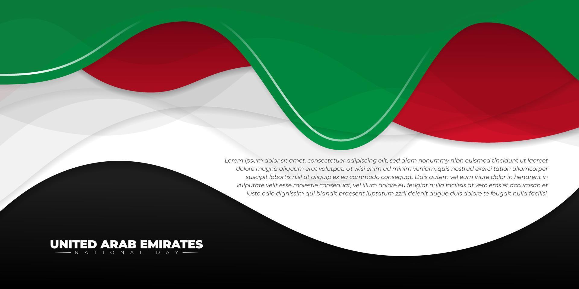 gewelltes grünes, rotes, weißes und schwarzes Hintergrunddesign. Vorlage zum Nationalfeiertag der Vereinigten Arabischen Emirate. vektor