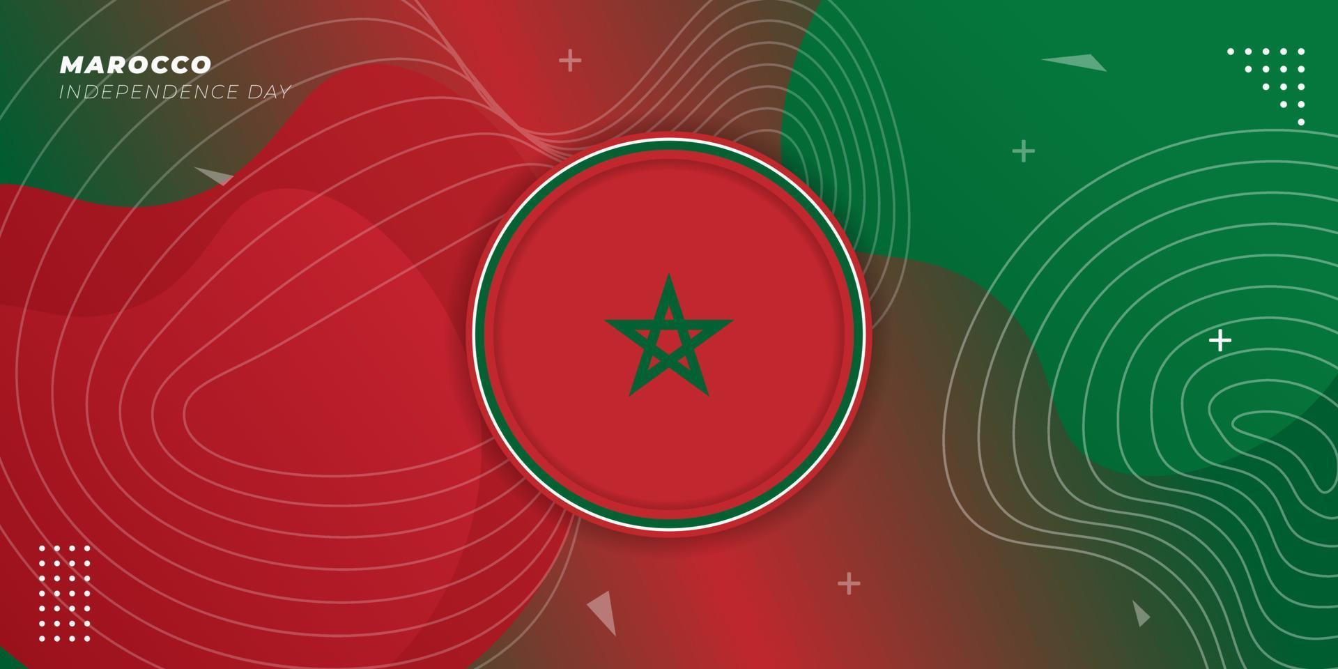 Marocko självständighetsdagen bakgrund med cirkel Marockos flagga. röd och grön bakgrundsdesign. vektor
