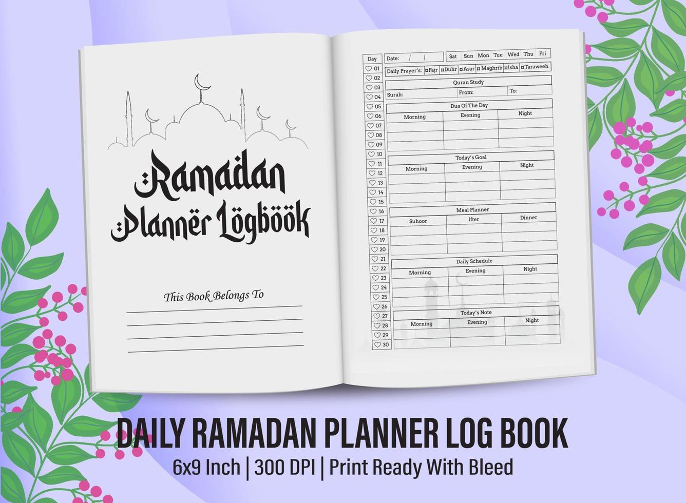 ramadan planerare loggbok för kdp interiör. ramadan planerare loggbok malldesign för kdp interiör. vektor