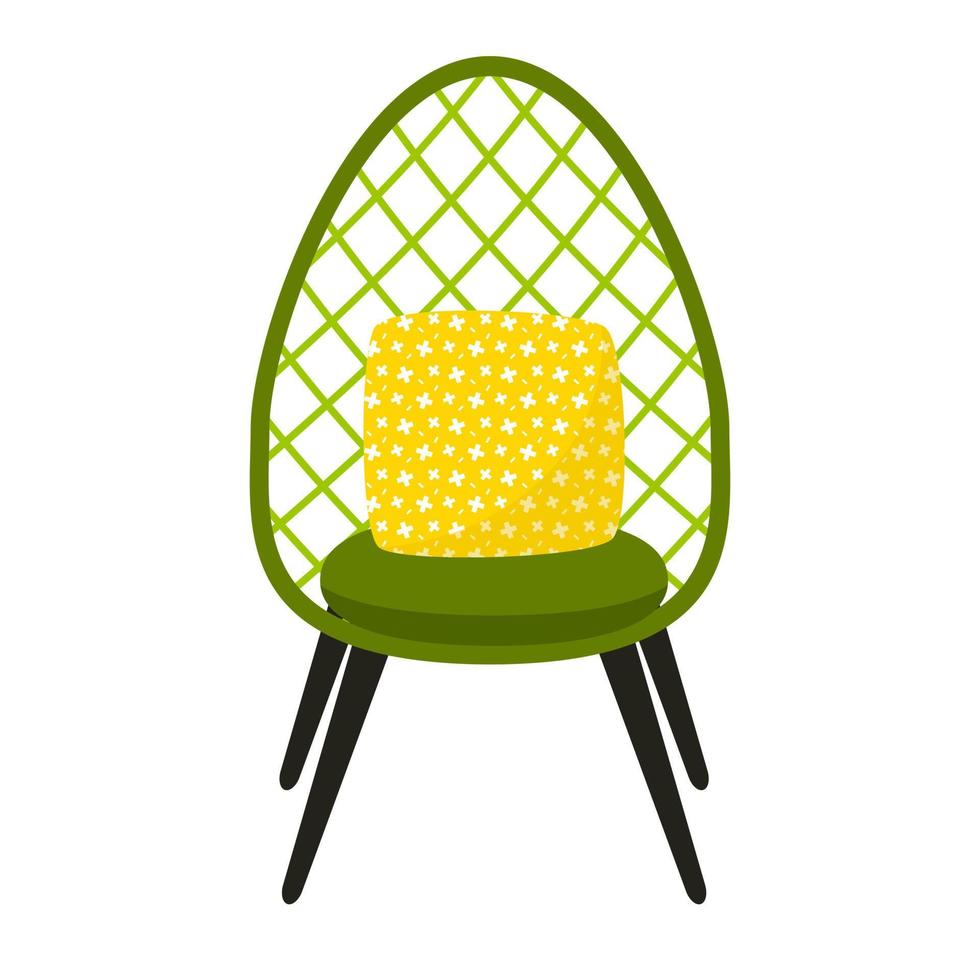 en sommarträdgårdsstol med meshrygg och en dyna på svarta ben. en möbel för hem och gata. frontvy. platt stil. vektor illustration isolerad på en vit bakgrund.