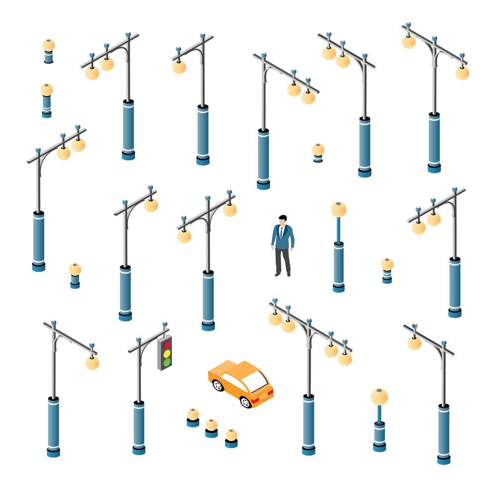 die straßenlaterne mit laternen und städtischer beleuchtung 3d-illustration vektor