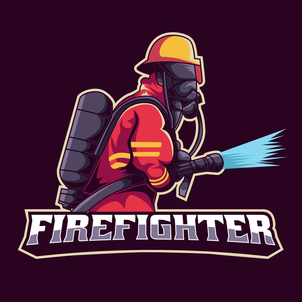 Feuerwehr-Maskottchen-Logo. Abzeichen der Feuerwehr. Vektor-Illustration vektor