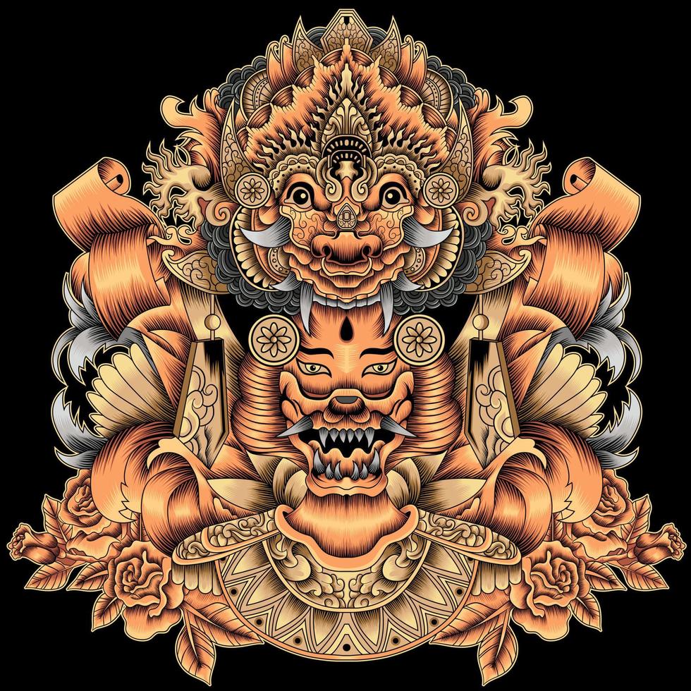 barong mit balinesischer tänzerillustration vektor