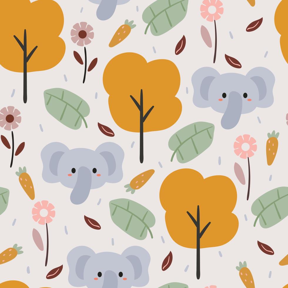 sömlösa mönster hand ritning tecknad elefant och växt. djurteckning för tygtryck, textil, presentpapper vektor