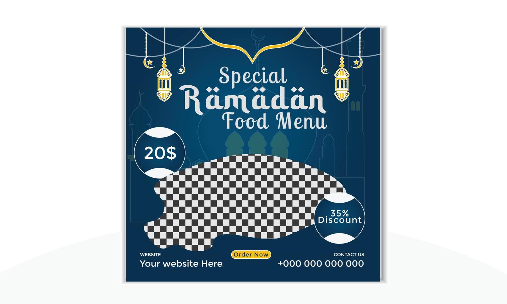 speciell ramadan matmeny sociala medier vektor malldesign