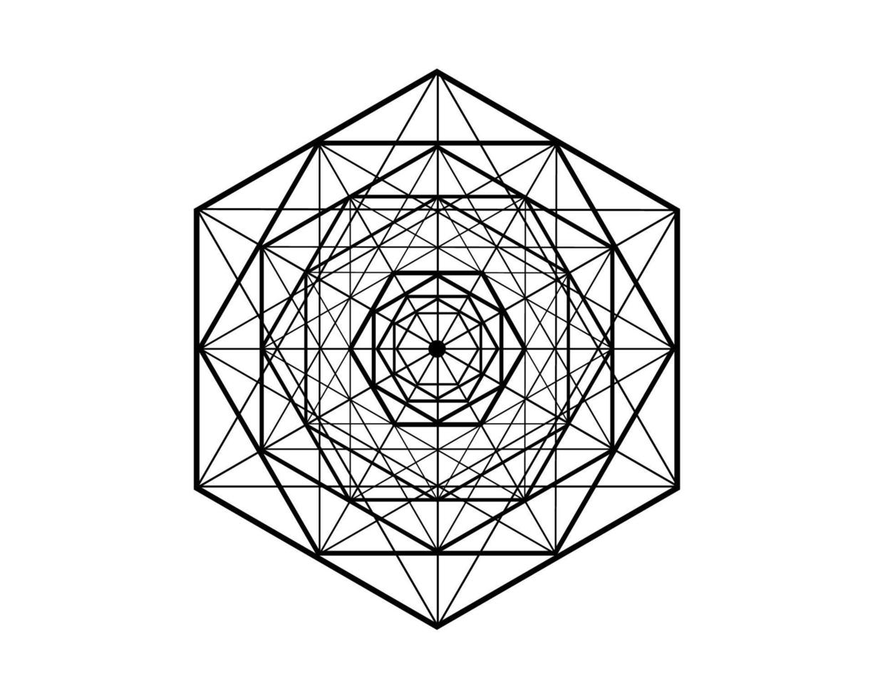 Sechseckiges Mandala, heilige Geometrie, magisches Hexagramm. abstraktes geometrisches Musterelement, Liniendesign. mystische Ikone platonischer fester Vektor isoliert auf weißem Hintergrund