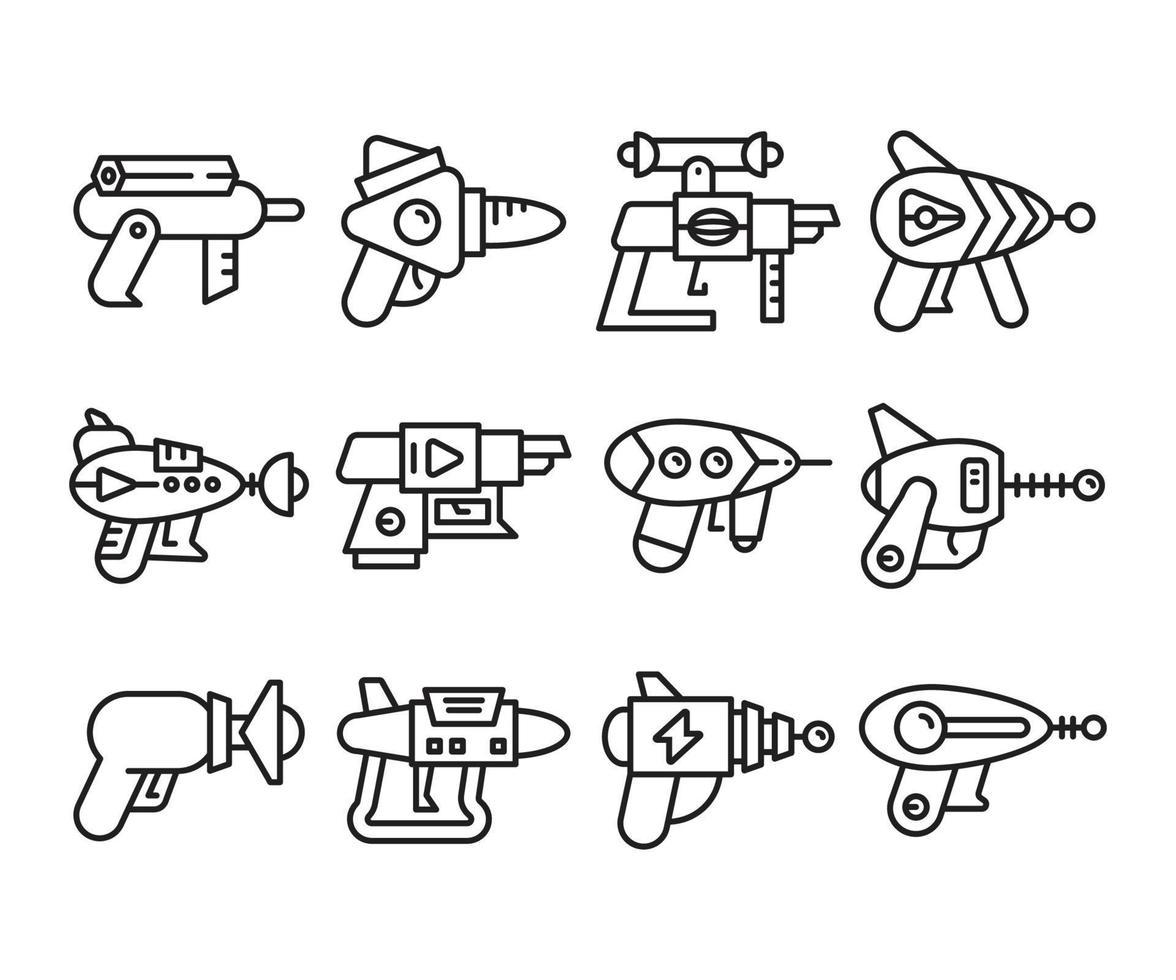 raygun och rymdpistol vapen ikoner vektor