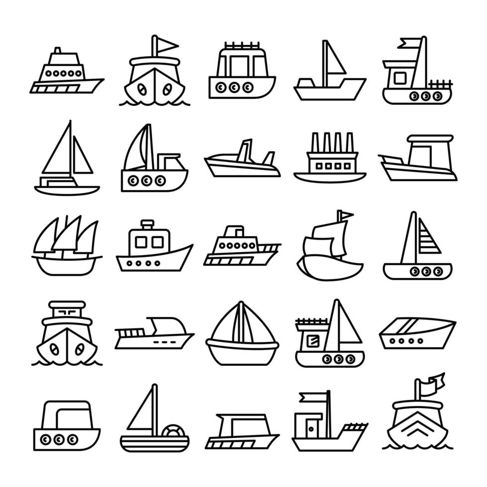 segelfartyg, yacht och fartyg ikoner vektor