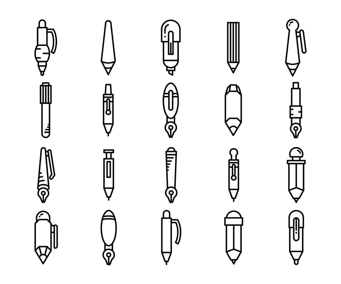 stift- und bleistiftschreibwarenikonen vektor