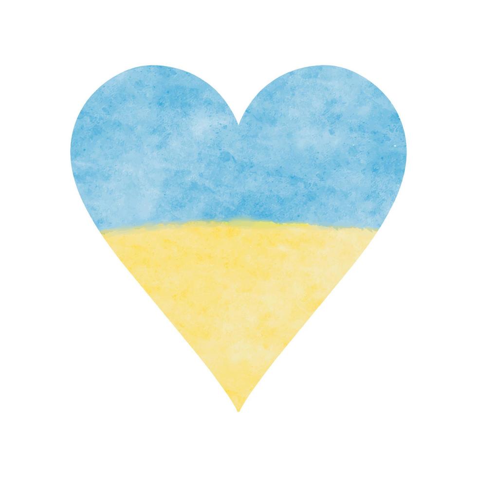 akvarell hjärta med ukrainska flaggan - gula och blå horisontella band isolerade. handritad bakgrundsmall med borste grunge texturerat hjärtformade färgränder, symbol för Ukraina. vektor