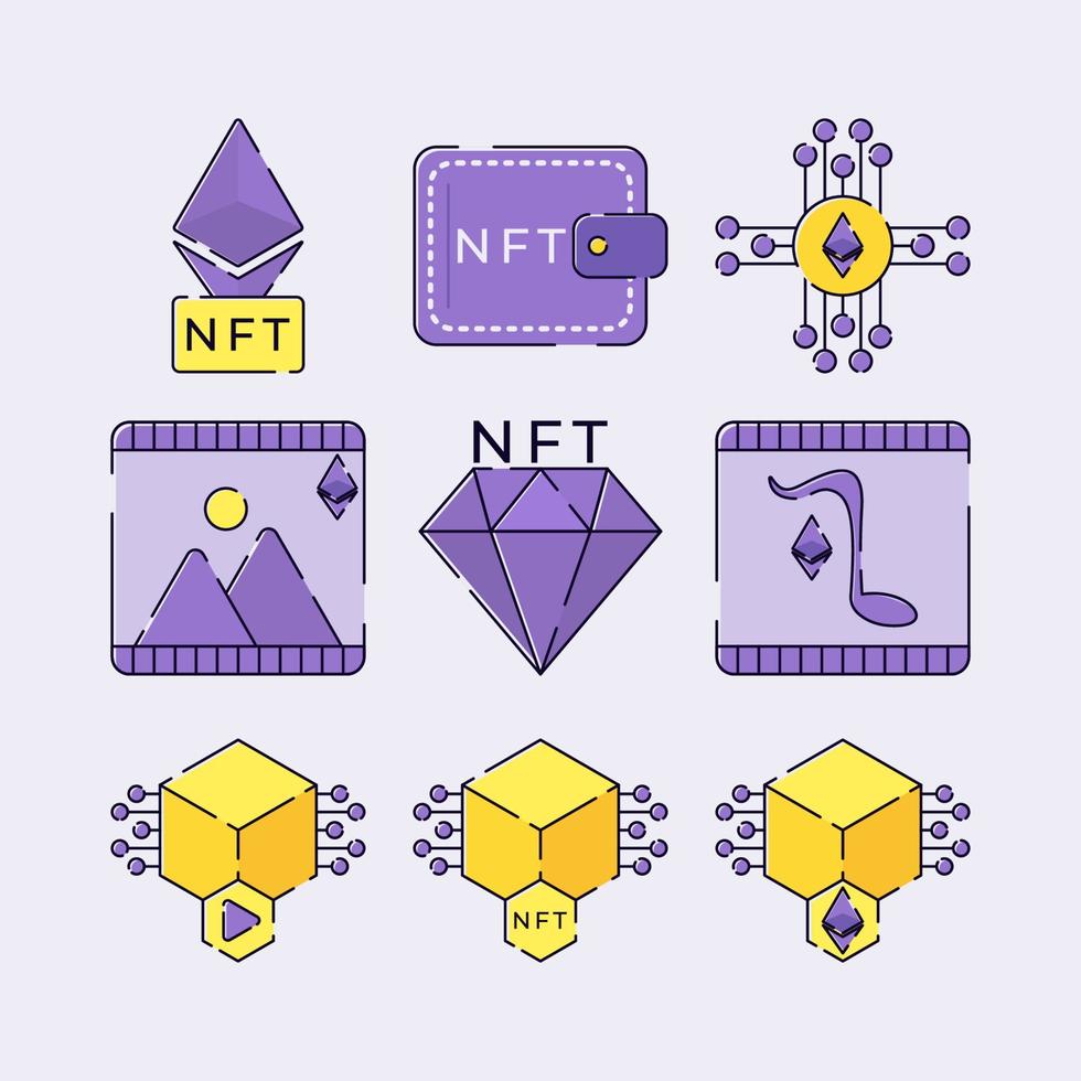 nft icke-fungibel token-ikonuppsättning vektor