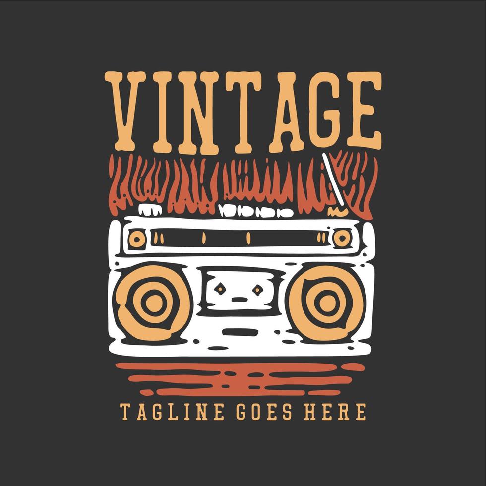 t-shirt design vintage med radio och grå bakgrund vintage illustration vektor