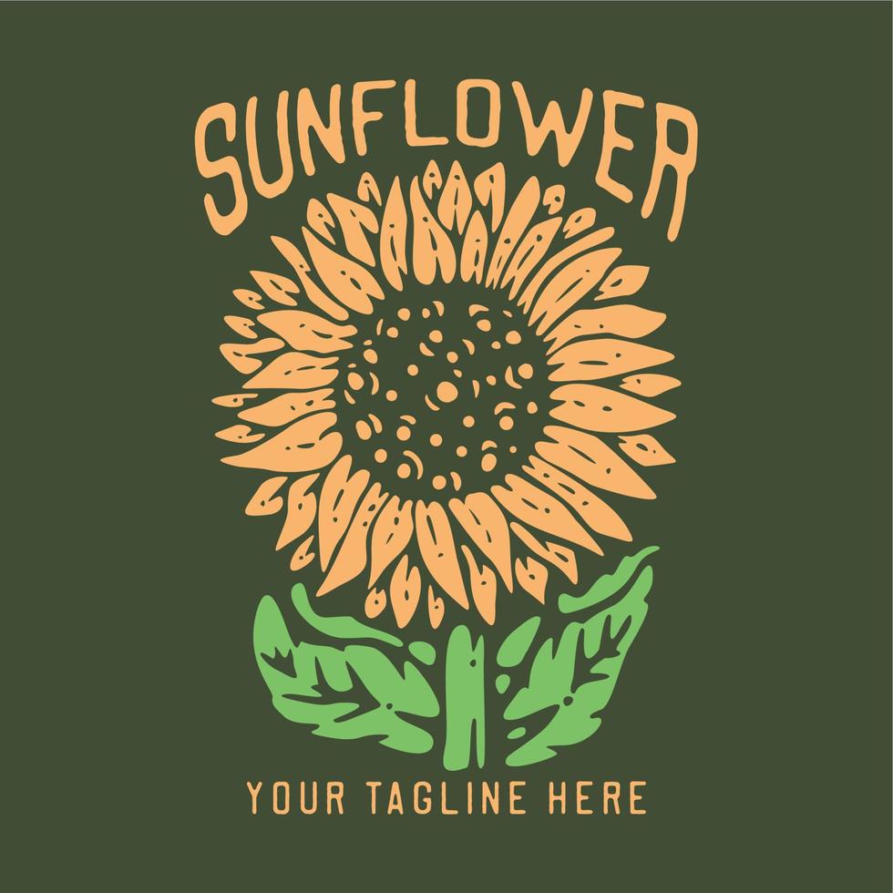 T-Shirt-Design Sonnenblume mit Sonnenblume und dunkelgrünem Hintergrund Vintage-T-Shirt-Design vektor