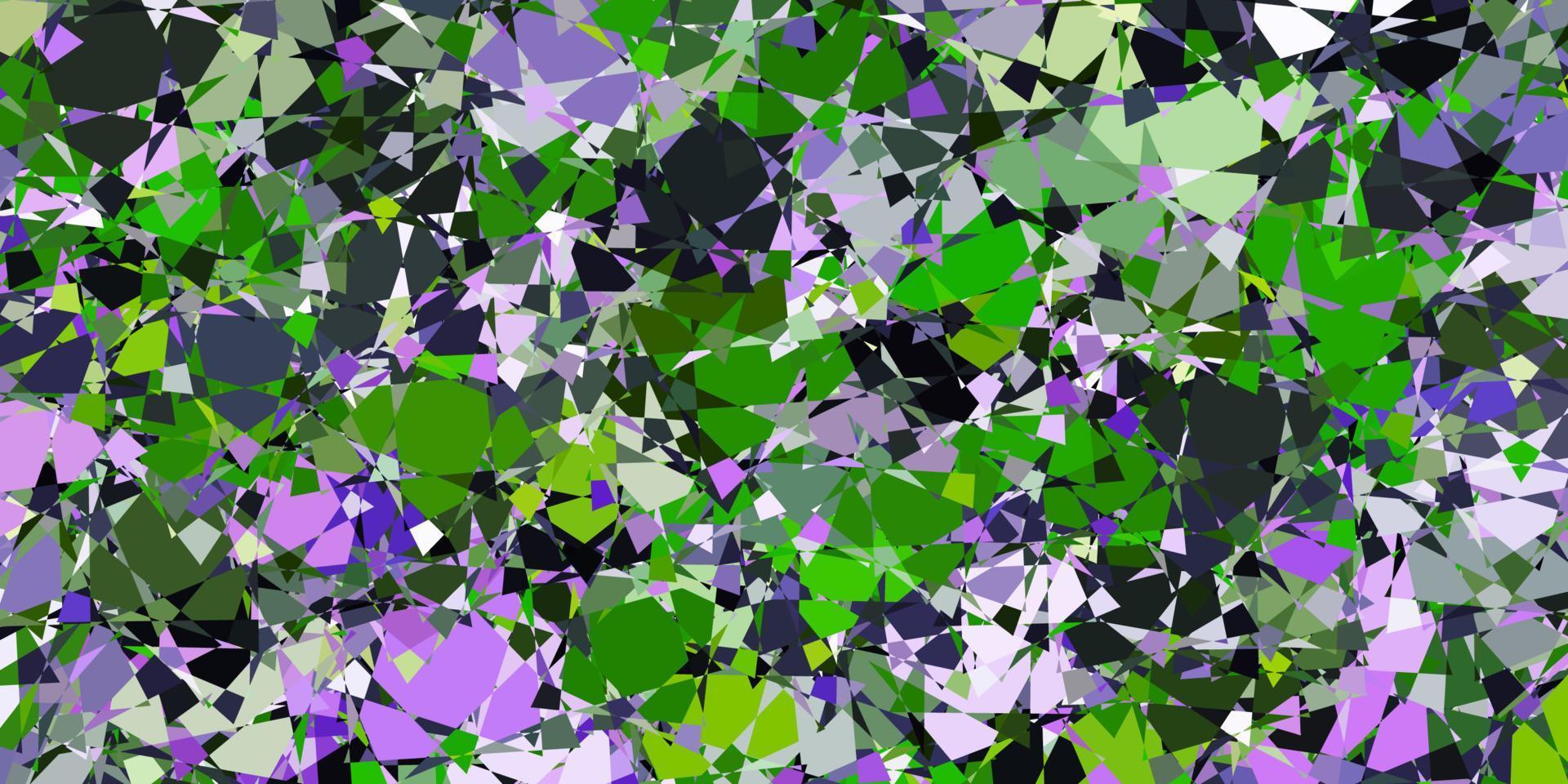 dunkelrosa, grüner Vektorhintergrund mit Dreiecken. vektor
