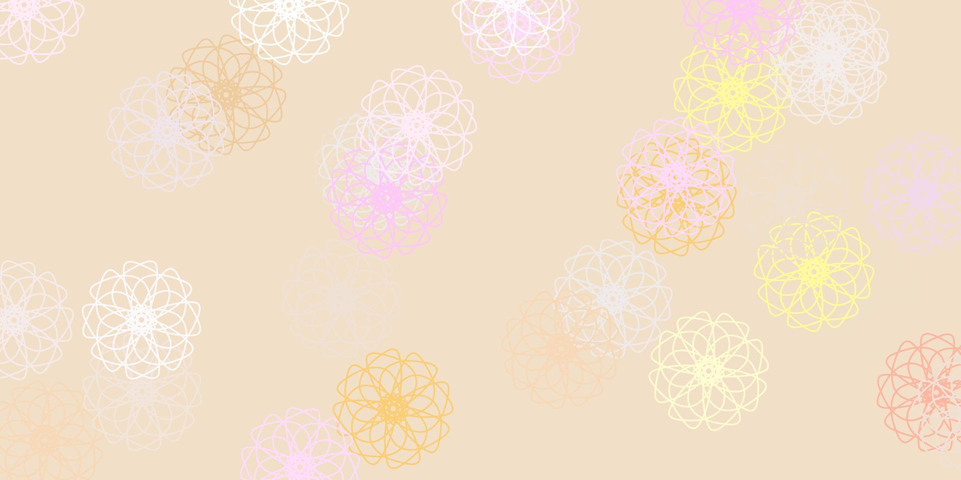 hellrosa, gelber Vektor Gekritzelhintergrund mit Blumen.