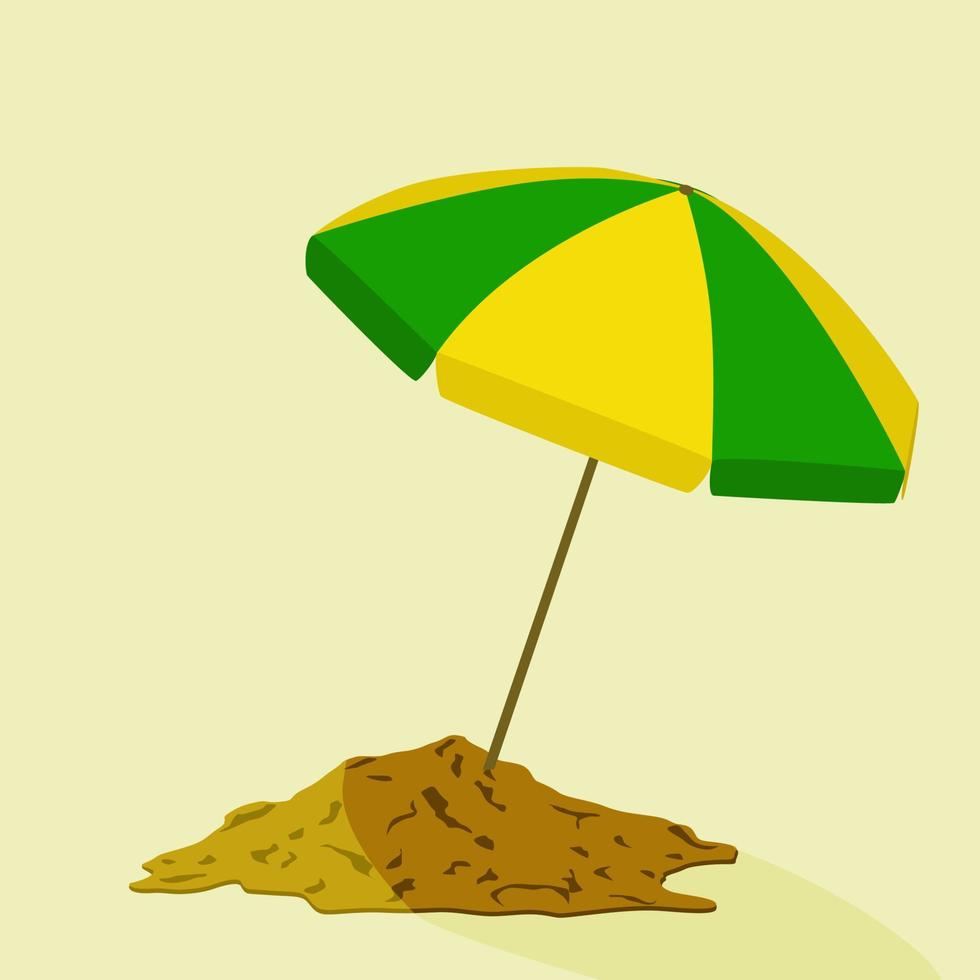 gelbgrüner Sonnenschirm im Sand. vektor
